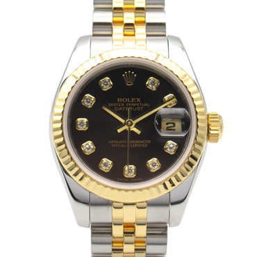 ROLEX Datejust 10P Diamond F Wrist Watch 179173G Automatic K18 YG Gold SS Women