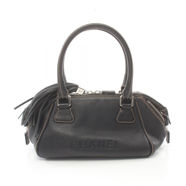 CHANEL Handbag leather Black Used Women Cavia leather CC Coco SHW