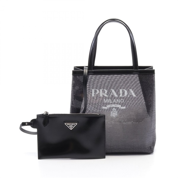 PRADA Hand tote bag leather Sequin Black Used