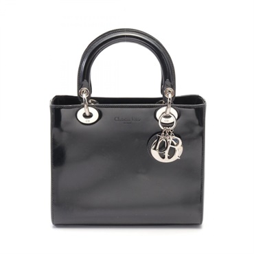 Christian Dior Shoulder Hand bag Patent enamel leather Black Used Women