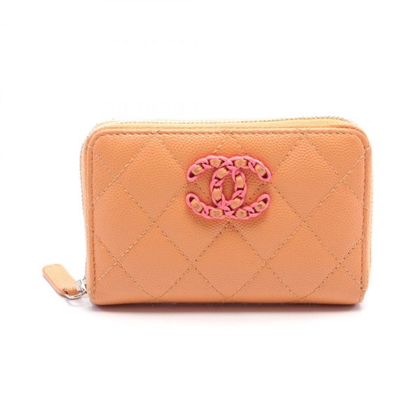 CHANEL Zip Matelasse coin purse wallet AP3716 Grained Calf Orange Used Women CC