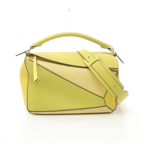 LOEWE Puzzle medium Hand shoulder crossbody bag leather Green neon Yellow Used