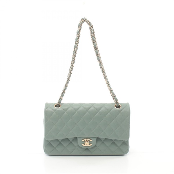 CHANEL Matelasse W flap Shoulder Bag A01112 Caviar leather Green Used Women GHW