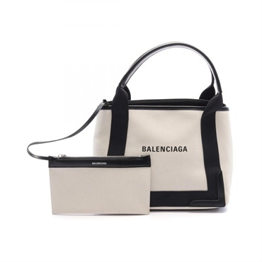 BALENCIAGA NAVY CABAS S Tote Bag 3399332HH3N9260 canvas leather White NEW