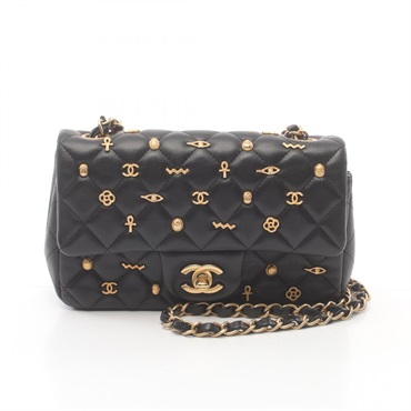 CHANEL Matelasse Chain Shoulder crossbody Bag Lambskin leather Black GHW Used CC