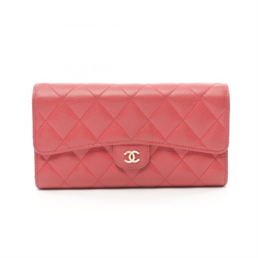 CHANEL Matelasse Bifold purse wallet A80758 Grained calfskin Red Used Women GHW