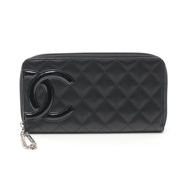 CHANEL Cambon line long wallet A50078 Patent leather Black Used Women SHW CC