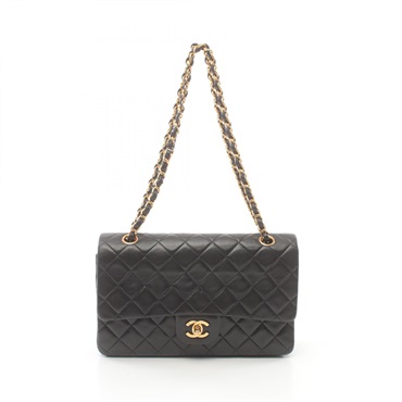 CHANEL Matelasse W flap chain Shoulder Bag A01112 Lambskin Black Used GHW