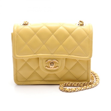 CHANEL Mini Matelasse chain Shoulder crossbody Bag grained calfskin Yellow Used