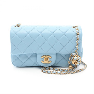 CHANEL Mini Matelasse chain Shoulder Bag Lambskin light Blue Used