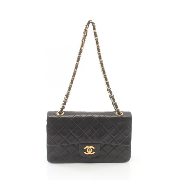 CHANEL Matelasse W flap chain Shoulder Bag A01113 Lambskin Black Used GHW