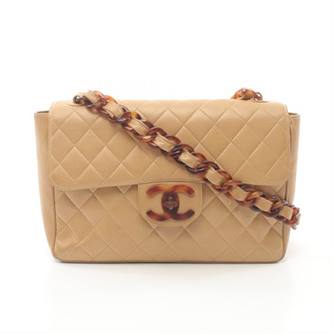 CHANEL Matelasse chain Shoulder crossbody Bag Lambskin Beige Used