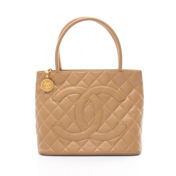 CHANEL Medallion tote hand Bag A01804 Grained Calf Beige Used GHW