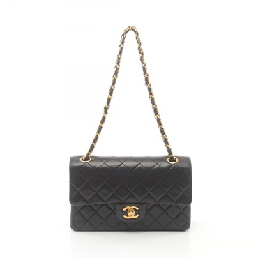 CHANEL Matelasse W flap chain Shoulder Bag A01113 Lambskin Black Used GHW