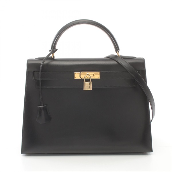 HERMES Kelly 32 2way shoulder Hand bag A 001858CC Box calf Black Used GHW