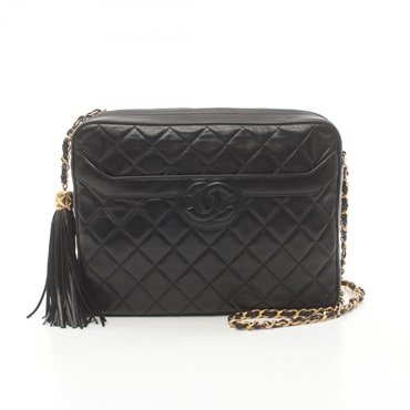 CHANEL Matelasse chain crossbody Shoulder Bag Lambskin Black Used GHW