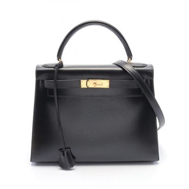 HERMES Kelly 28 2way shoulder Hand bag U 012545CK Box calf Black Used GHW