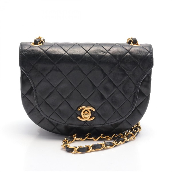 CHANEL Matelasse chain Shoulder crossbody Bag Lambskin Black Used GHW