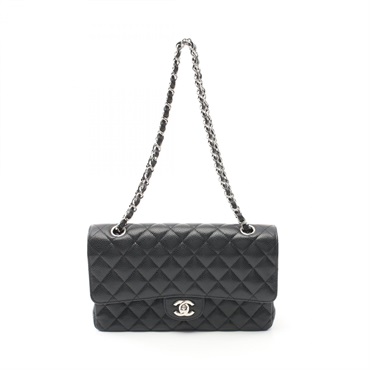 CHANEL Matelasse W flap chain Shoulder Bag A01112 Grained Calf Black Used SHW