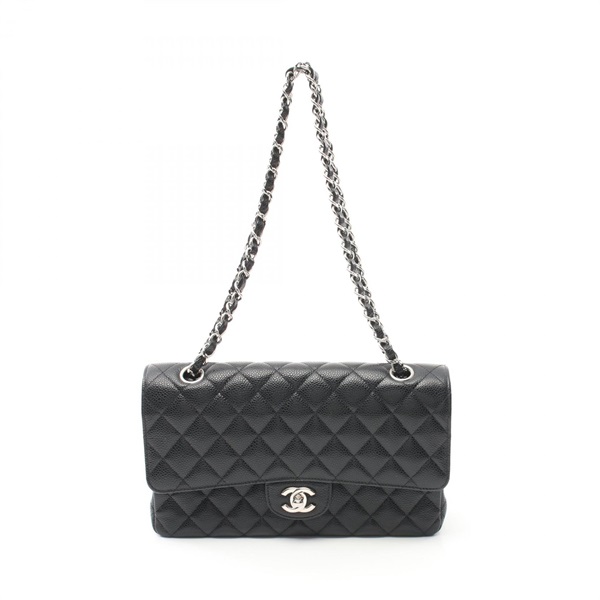 CHANEL Matelasse W flap chain Shoulder Bag A01112 Grained Calf Black Used SHW