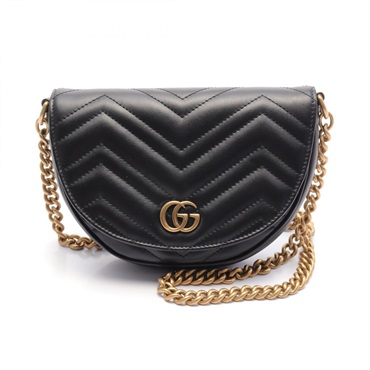 GUCCI GG Marmont chain crossbody Shoulder Bag 746431 leather Black Used