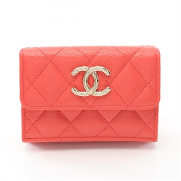 CHANEL Matelasse Tri-fold wallet AP3973 Grained calfskin Orange Used Women GHW