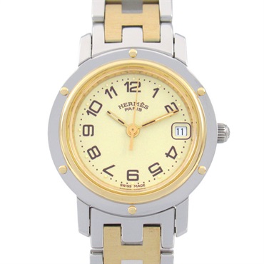 HERMES Clipper Wrist Watch CL4.220 Quartz Gold Plated Stainless Steel Used Women