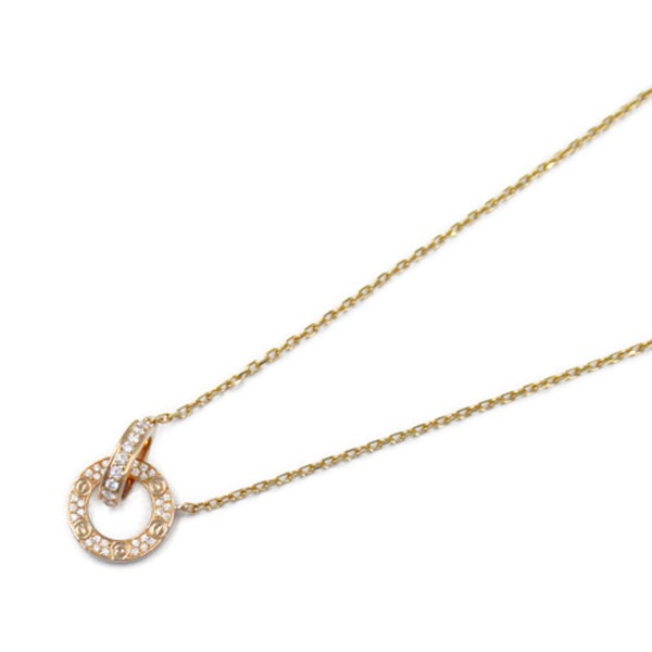 CARTIER Love Necklace Pave Diamond Pendant 18KPG Pink Rose Gold Used women