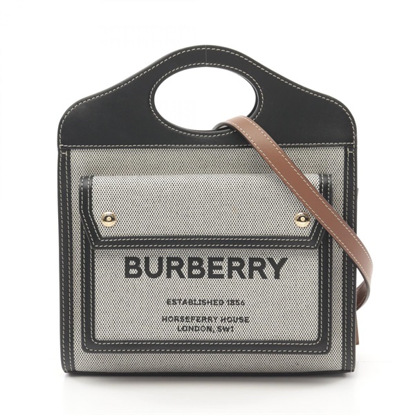 BURBERRY Mini Tri-color Handbag 8032437 canvas leather Gray Black Brown Used