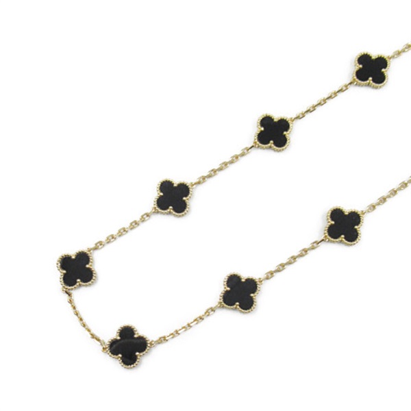 Van Cleef 
Arpels Vintage Alhambra 10 Motif Onyx Necklace collier 18K YG used