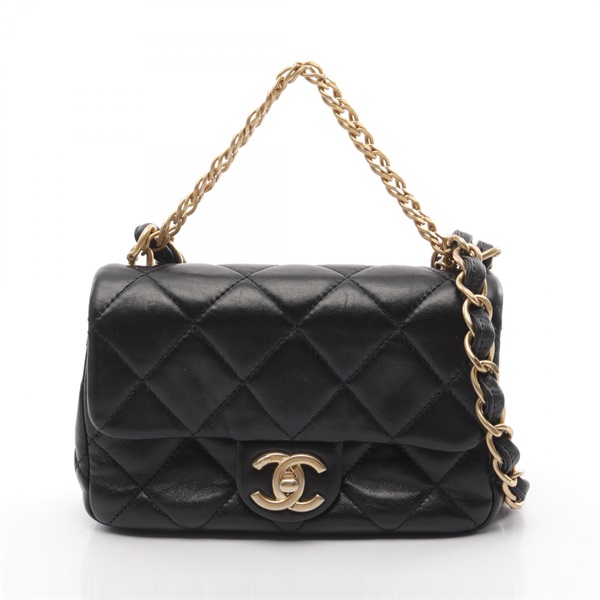 CHANEL Matelasse chan crossbody Shoulder Bag Lambskin Black Used GHW