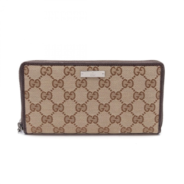 GUCCI GG canvas Around zipper long wallet 112724 canvas leather Beige Brown Used