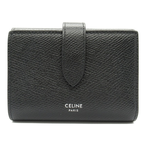 CELINE Tri-fold wallet Purse leather Black Used Women