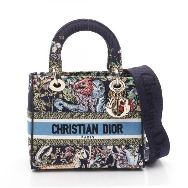 Christian Dior LADY D-LITE Medium Hand crossbody shoulder bag Navy jacquard