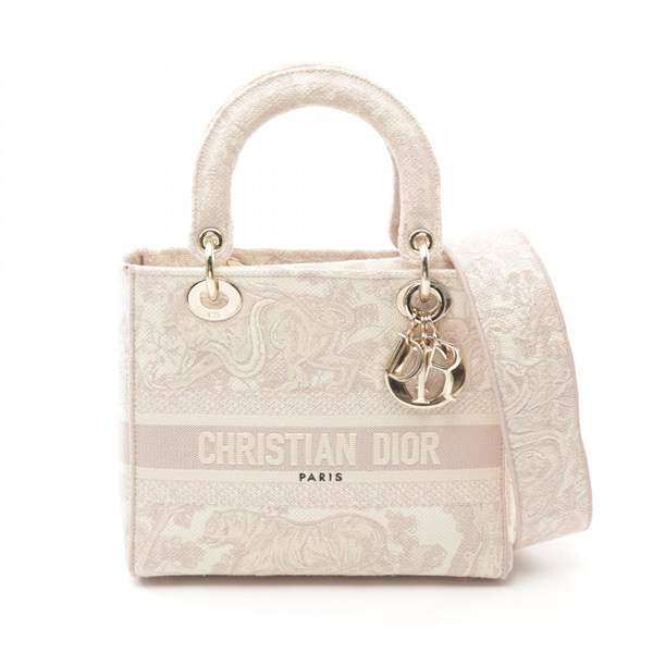 Christian Dior LADY D-LITE Medium Hand shoulder crossbody bag canvas White Pink