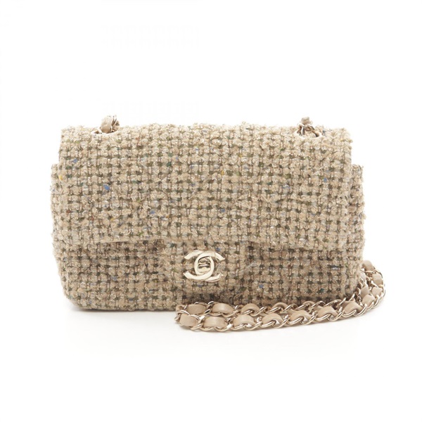 CHANEL Mini Matelasse 20 chain crossbody Shoulder Bag A69900 tweed beige GHW