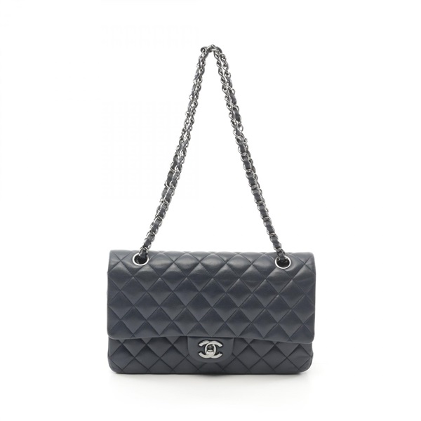 CHANEL Matelasse W flap chain Shoulder Bag A01112 Lambskin Navy Used GHW