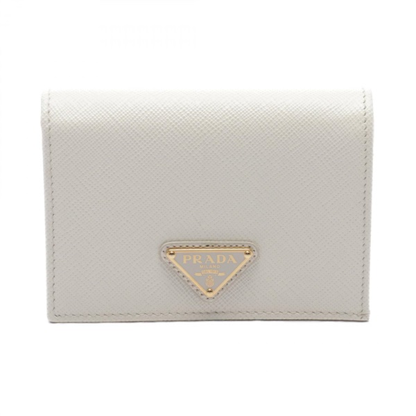 PRADA SAFFIANO TRIANG Bi-fold wallet 1MV021QHHF0009 leather White NEW Women