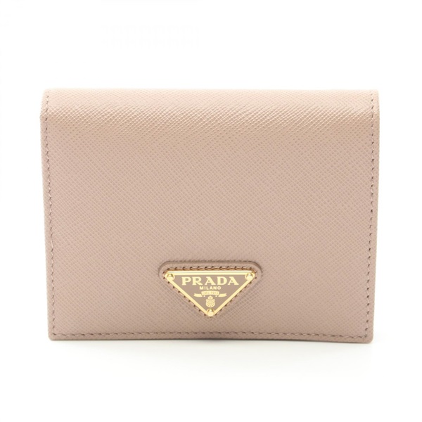 PRADA SAFFIANO TRIANG Bi-fold wallet 1MV204QHHF0236 leather Beige NEW Women