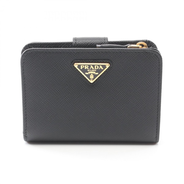 PRADA SAFFIANO TRIANG Bi-fold wallet 1ML018QHHF0002 leather Black NEW Women