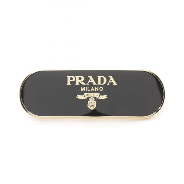 PRADA barrette hair clip 1IF0222BA6F0632 Metal GHW Black NEW Women