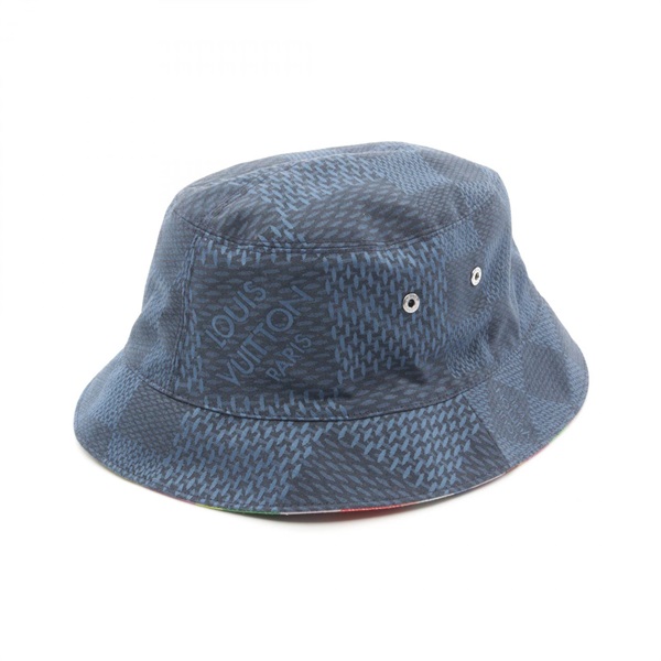 LOUIS VUITTON Bonnet 3D hat M76583 Damier wool cotton Navy Used mens #60