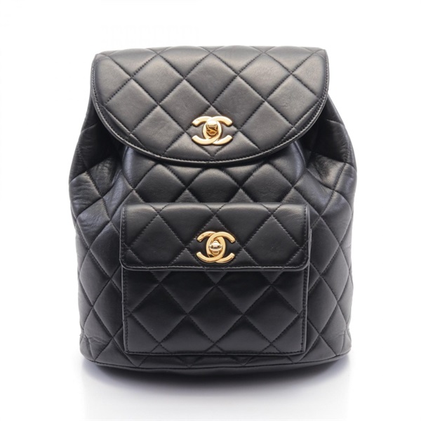 CHANEL CC Matelasse Rucksack Backpack A10177 Lamb leather Black Used Women Coco