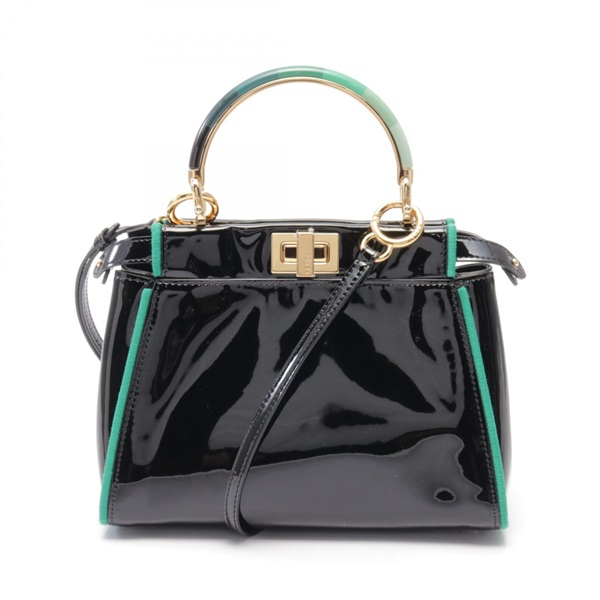 FENDI Mini Peekaboo Iconic 2way Handbag 8BN316 Patent leather Black Green Used