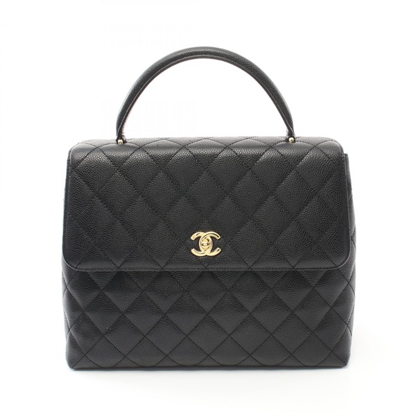 CHANEL CC Matelasse Hand bag A12397 leather Grained calfskin Black Used Women