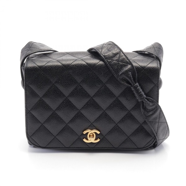 CHANEL CC Matelasse Shoulder Bag leather Grained calfskin Black Used Women Coco