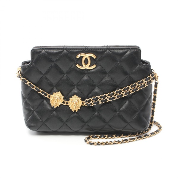 CHANEL CC Matelasse Shoulder Bag Lamb leather Black Used Women Coco