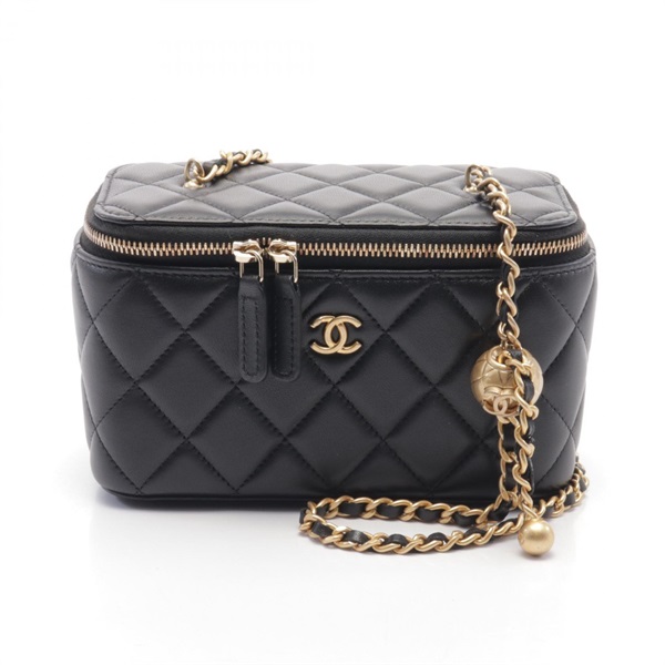 CHANEL COCO Mark vanity Shoulder Bag AP2303 Lamb leather Black Used Women CC