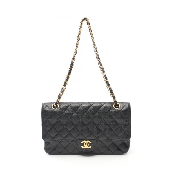 CHANEL Matelasse W flap chain Shoulder Bag A01112 leather Black Used GHW