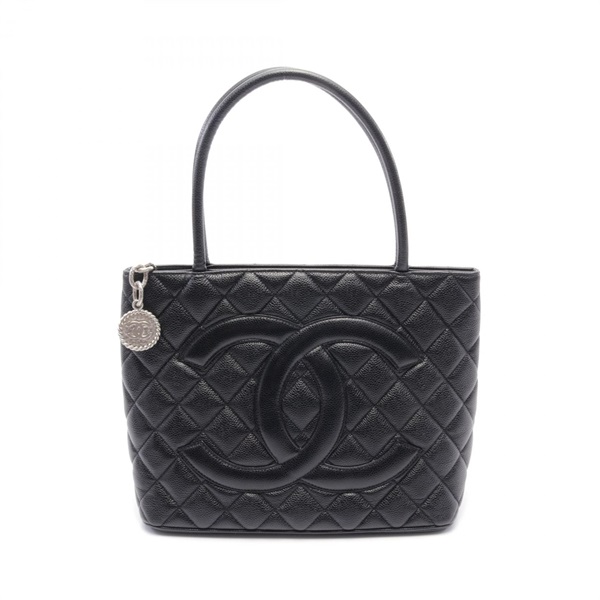 CHANEL Medallion tote hand Bag A01804 leather Black Used